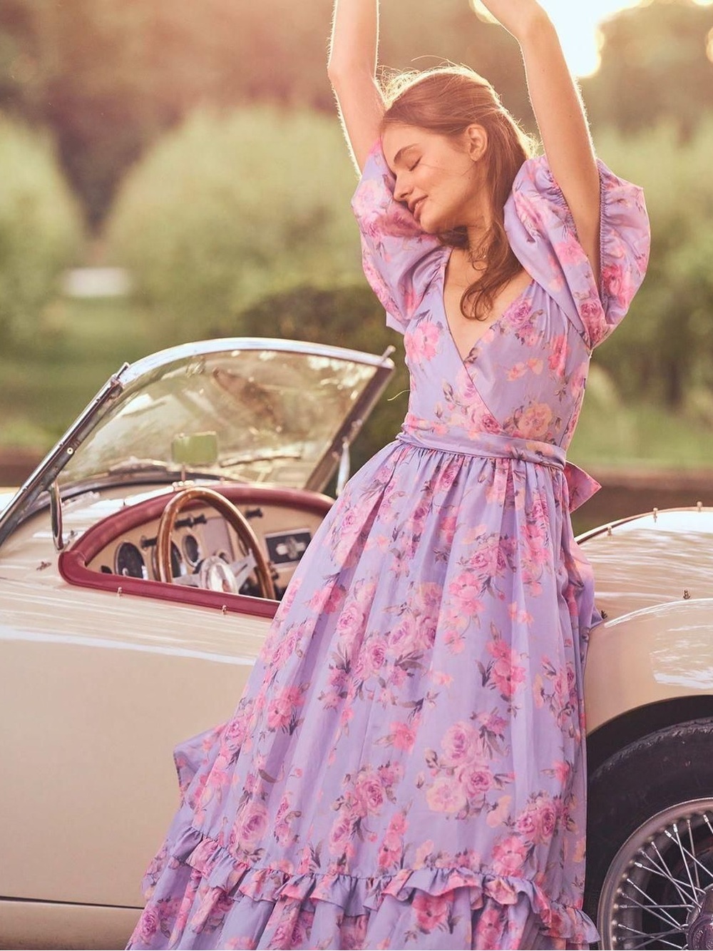 NWT LoveShackFancy Ida Hibiscus Lavender Purple Floral Taffeta Maxi Dress Gown 8 - Picture 2 of 15